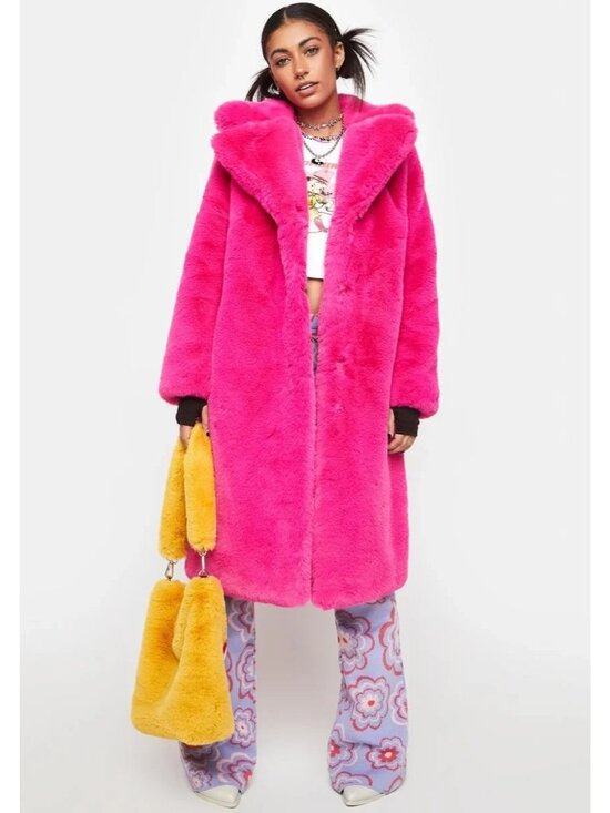 Noize Jackets & Blazers - Noize Hot Pink Super Plush Faux Fur Midi Teddy Coat NEW XXL
